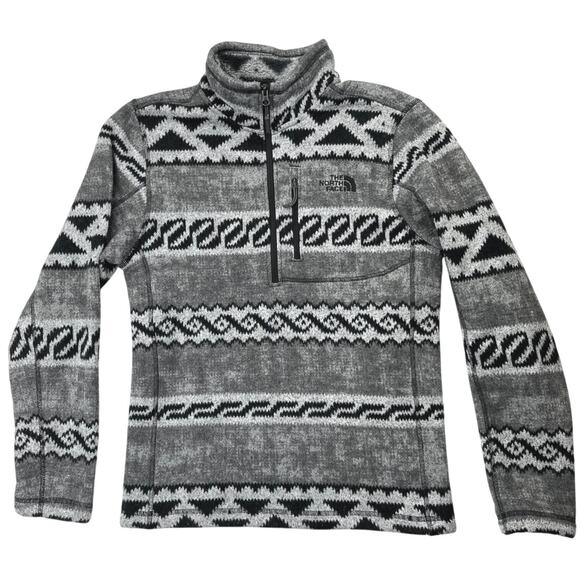 The North Face Men's Gray Aztec Tribal 1/4 Zip Fleece Pullover Sweater Top Sz S - Picture 1 of 5